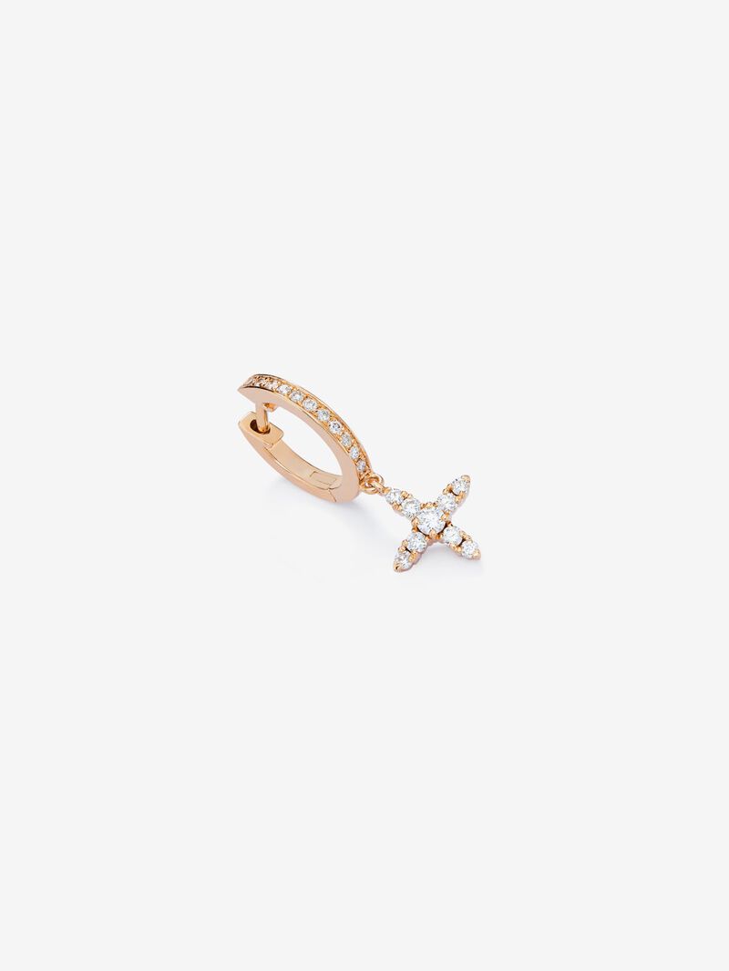 Individual hoop earring with hanging star in 18K rose gold with diamonds. image number 2