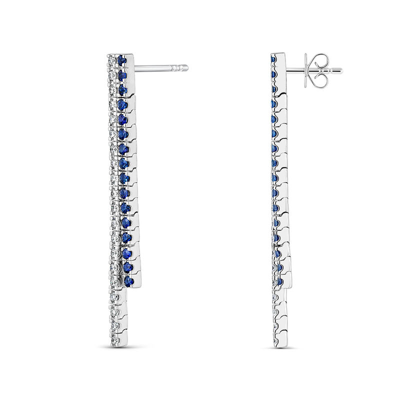 Pendientes largos doble hilera de oro blanco de 18kt con diamantes y zafiros azules, PE19213-OBDZ_V