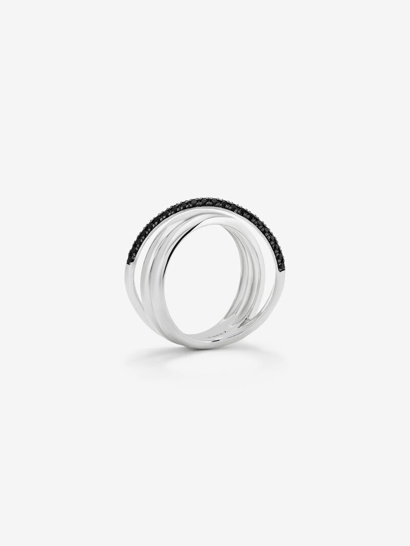 925 silver crossed multi-arm ring with brilliant-cut black spinels image number 4