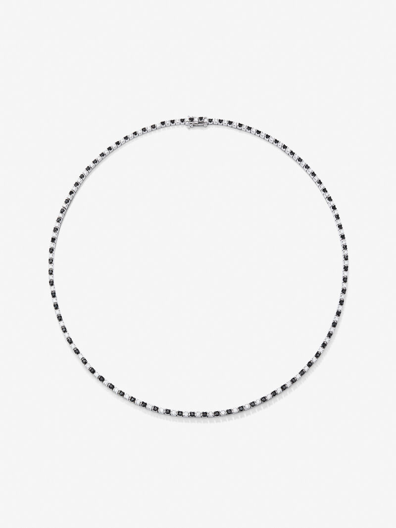 18K White Gold Rivière Necklace with white diamonds and black diamonds image number 0
