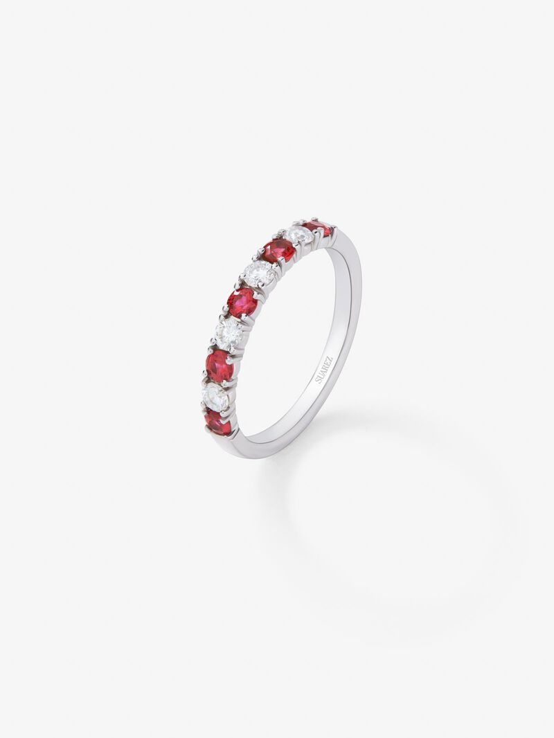 Half-eternity 18K gold ring with ruby and diamond image number 1
