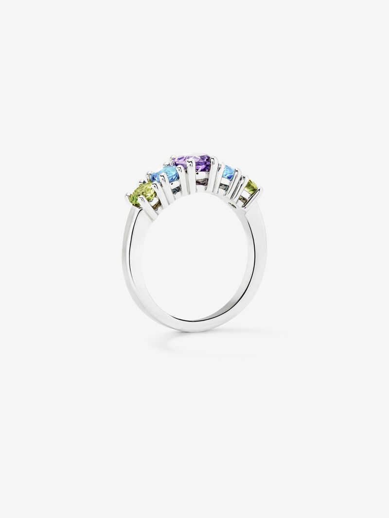 925 Silver Five-Stone Ring with Multicolored Gems image number 4
