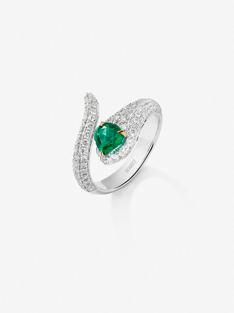 You and I 18k White Gold Ring with Green Emerald in 0.64 cts and white diamonds in a brilliant 0.9 cts image number 0