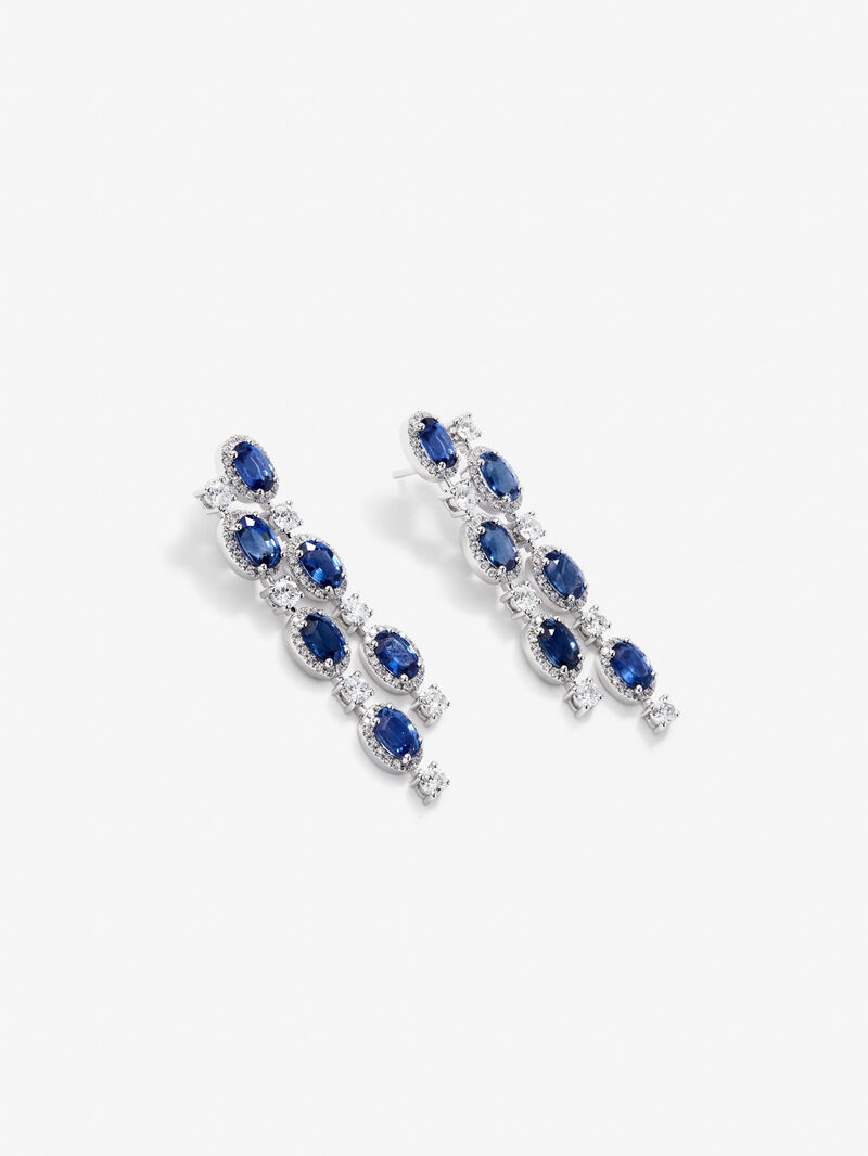18K White Gold Earrings with diamonds and sapphires image number 2