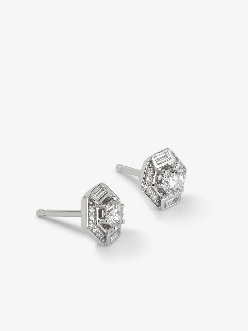 18K white gold earrings with baguette and brilliant cut diamonds image number 1