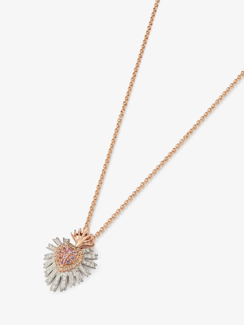 18K white and rose gold pendant with 9 brilliant-cut pink sapphires with a total of 0.1 cts, 46 brilliant-cut white diamonds with a total of 0.18 cts and 18 brilliant-cut brown diamonds with a total of 0. .08 cts image number 2