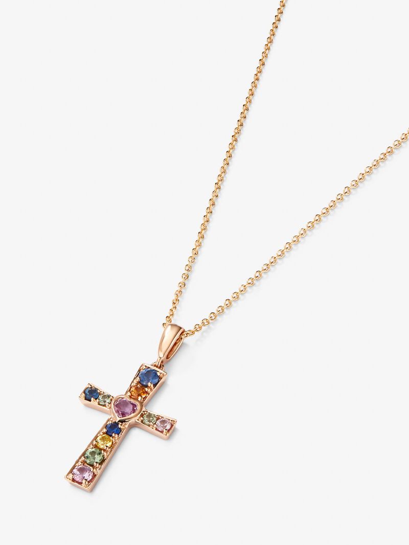 18K Rose Gold Cross Pendant Chain with Sapphire image number 2