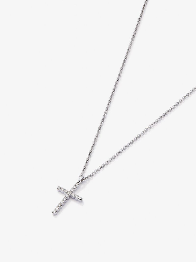 18K white gold cross pendant chain with diamonds image number 2