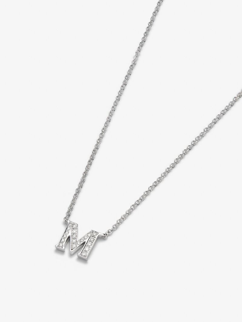 Pendant chain with small initial in 18K white gold and diamonds. image number 2