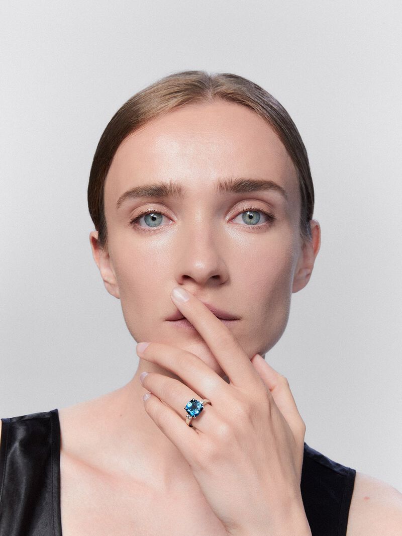 925 silver triple ring with cushion-cut London blue topaz of 5.08 cts and 2 brilliant-cut diamonds with a total of 0.12 cts image number 3