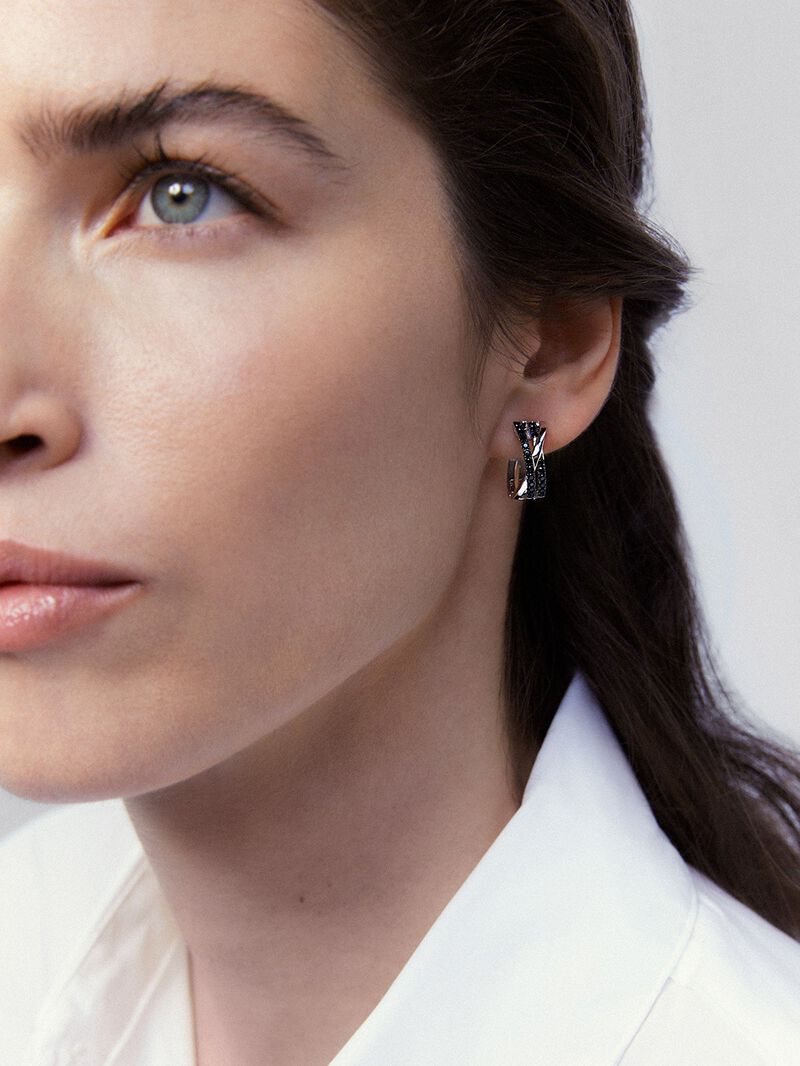 Double crossed hoop earrings made of 925 silver with spinels. image number 3