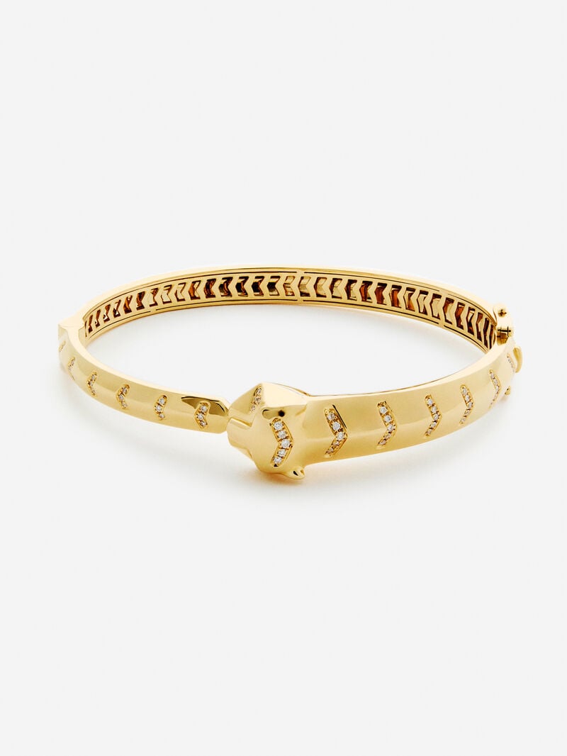 Rigid 18K yellow gold bracelet with 61 brilliant-cut diamonds with a total of 0.23 cts and a tiger shape image number 4