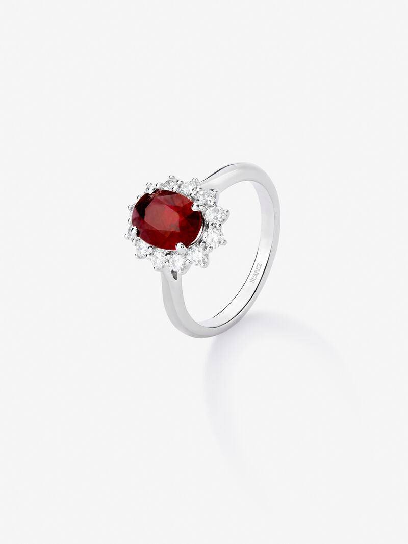 18K White Gold Ring with Red Red Vivid in 2.37 cts oval size and white diamonds of 0.6 cts image number 0
