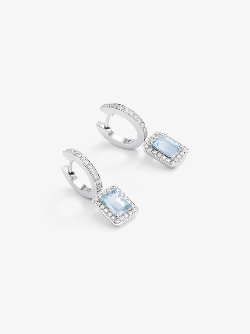Hoop earrings with 18K white gold pendant featuring aquamarine and diamond image number 2