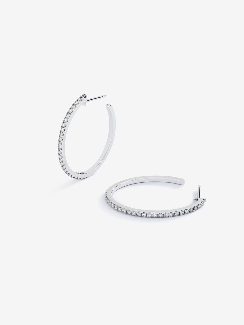 Fine 18K white gold hoop earrings with diamonds image number 2
