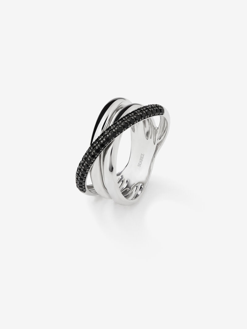 Thick triple arm 925 silver ring with spinels image number 0