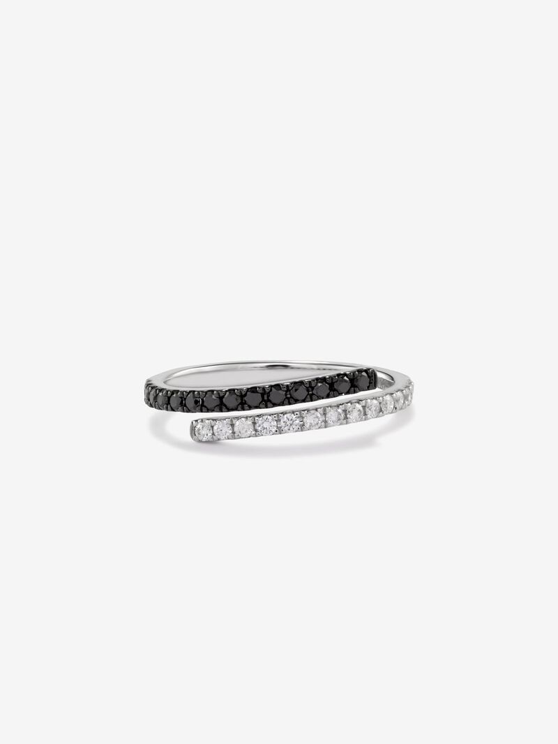18K Gold Open Ring with Black Diamond and White Diamond image number 2