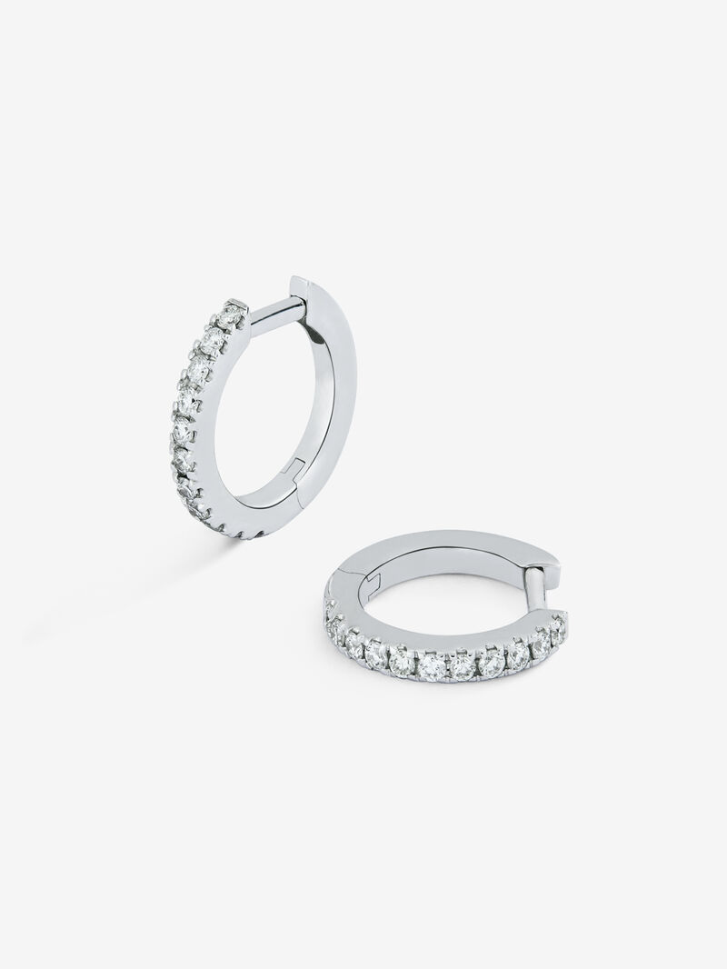 Small 18K white gold hoop earrings with diamonds. image number 5