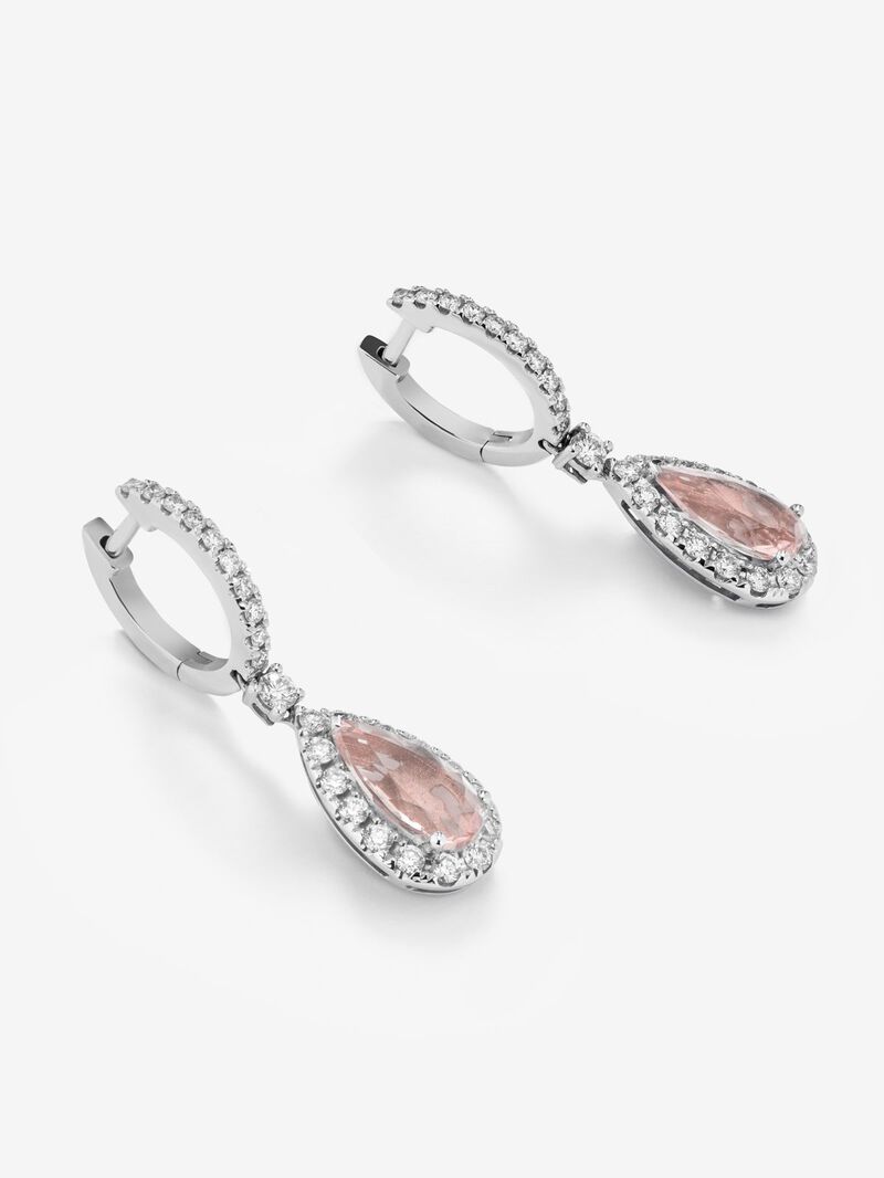 18K white gold earrings with pink morganitas in 1.96 cts and diamonds in bright size image number 2