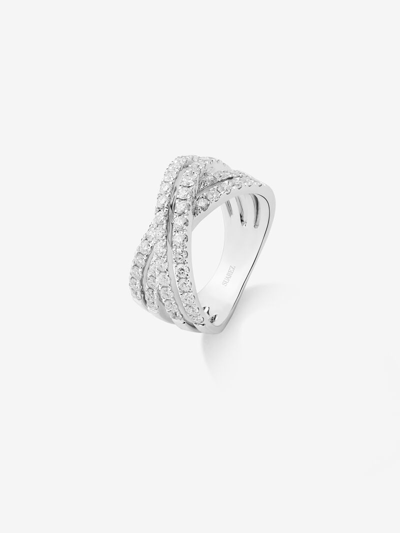 18K White Gold Diamond Crossed Ring image number 0