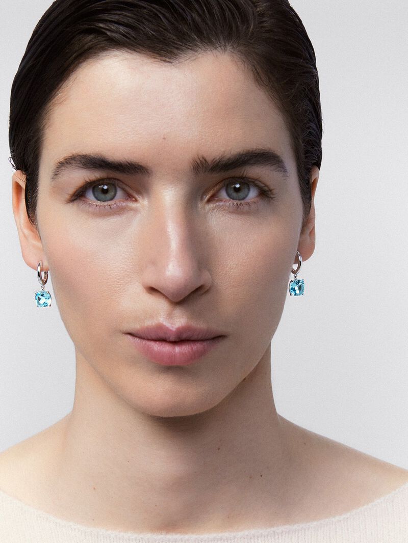 925 Silver Hoop Earrings with Hanging Topaz image number 0