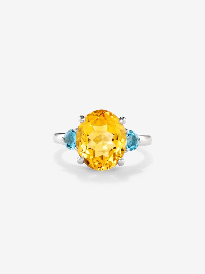 925 Silver Trilogy Ring with Citrine and Topaz image number 2