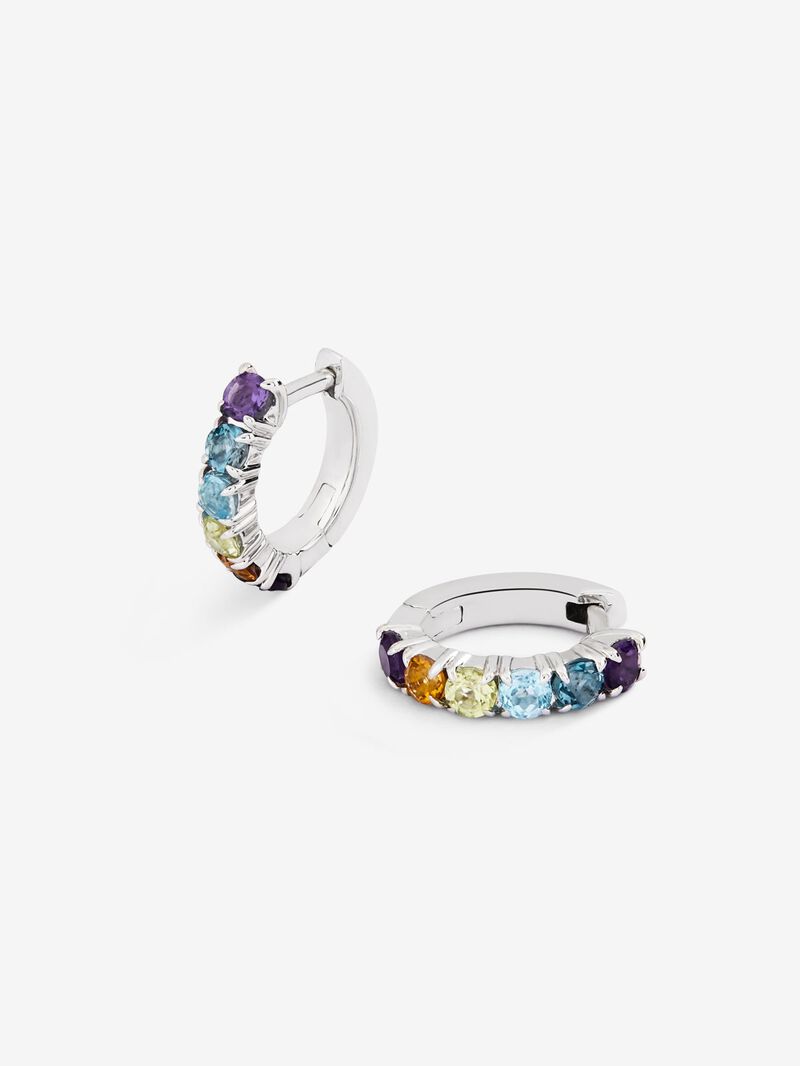 Small thin 925 silver hoop earrings with multicolor gems image number 2