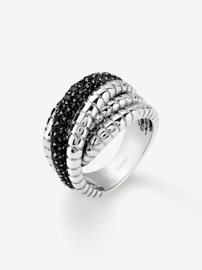 925 silver multi-arm ring with brilliant-cut black spinels image number 0