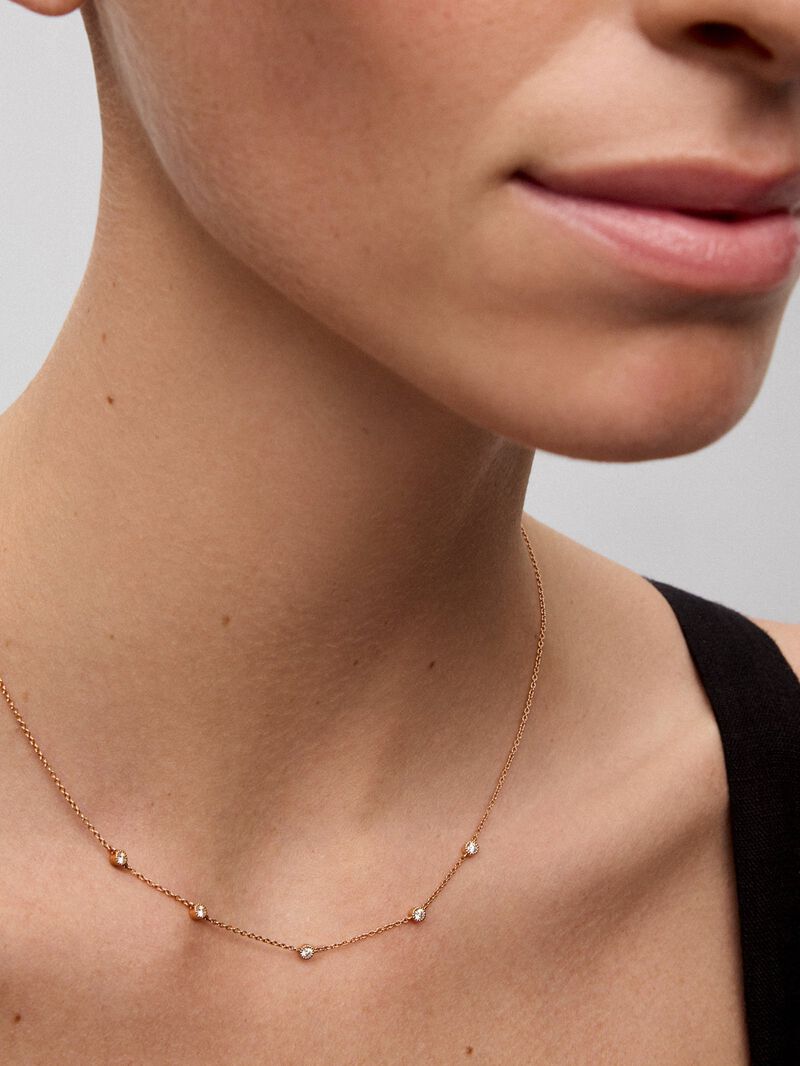 18K Rose Gold Choker Necklace with Diamonds image number 3