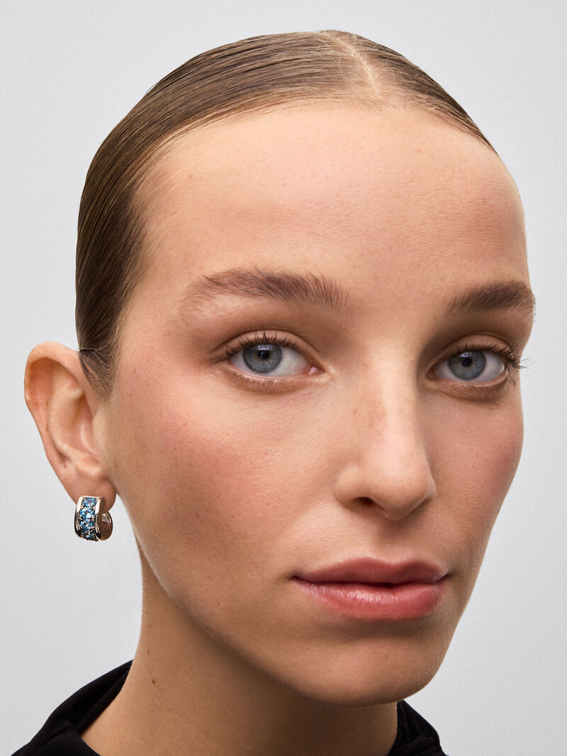 925 silver earrings with brilliant-cut Swiss blue topaz pave image number 1