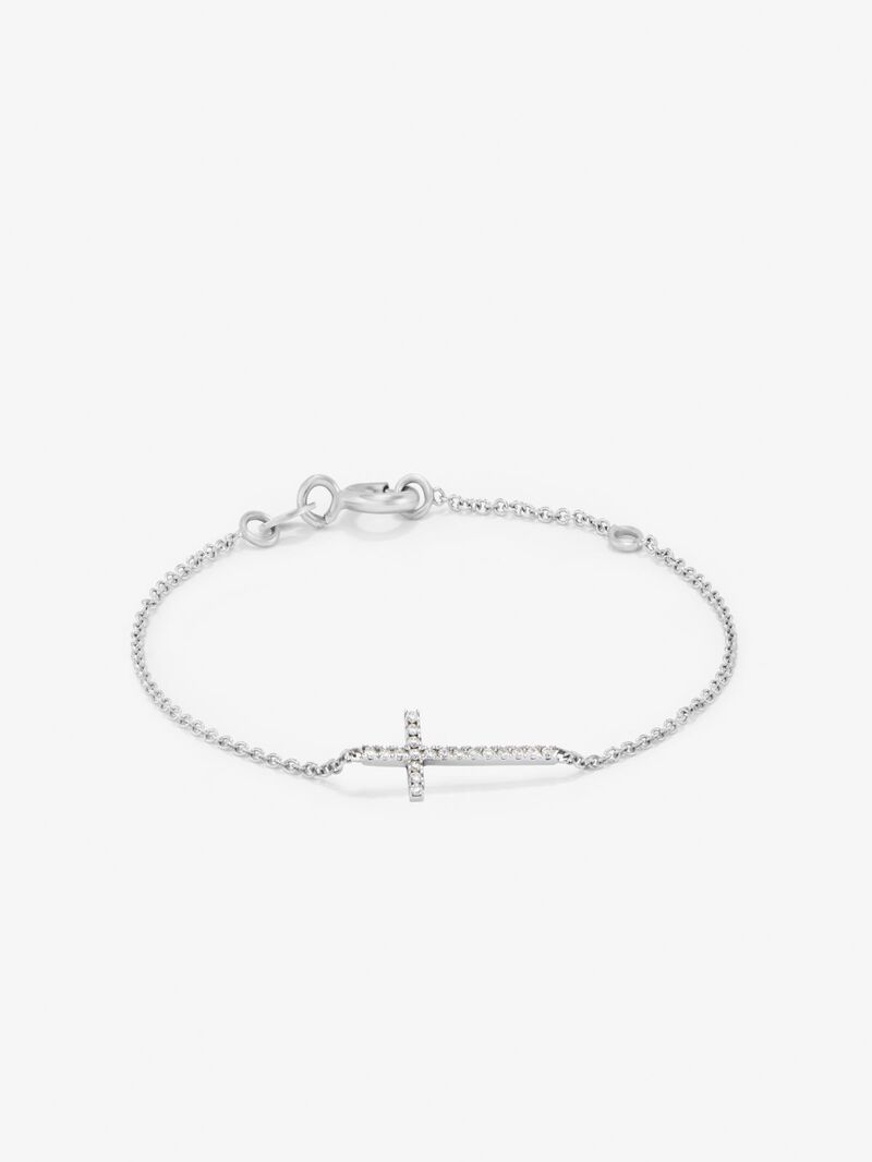 18K White Gold Diamond Cross Chain Bracelet image number 0