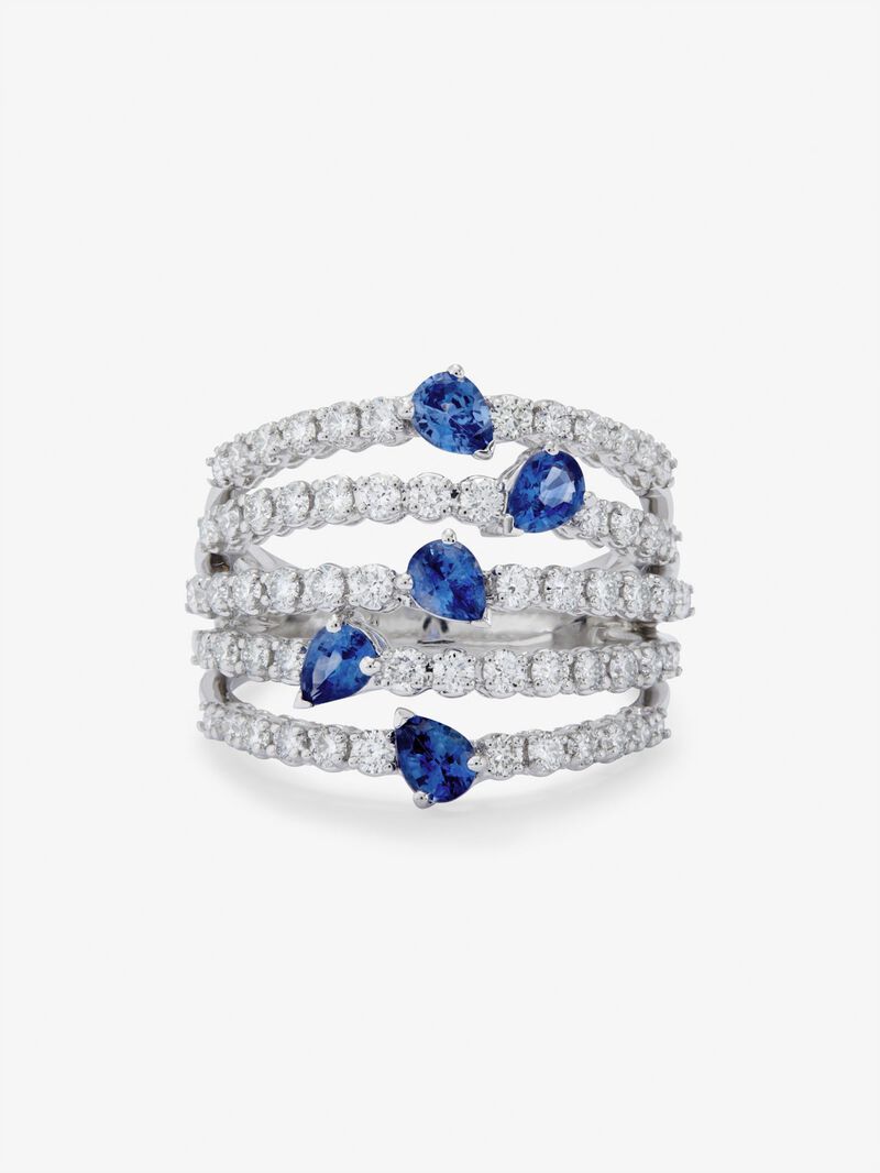 You and me ring in 18K white gold with 5 pear-cut blue sapphires with a total of 1.13 cts and 60 brilliant-cut diamonds with a total of 1 cts image number 2