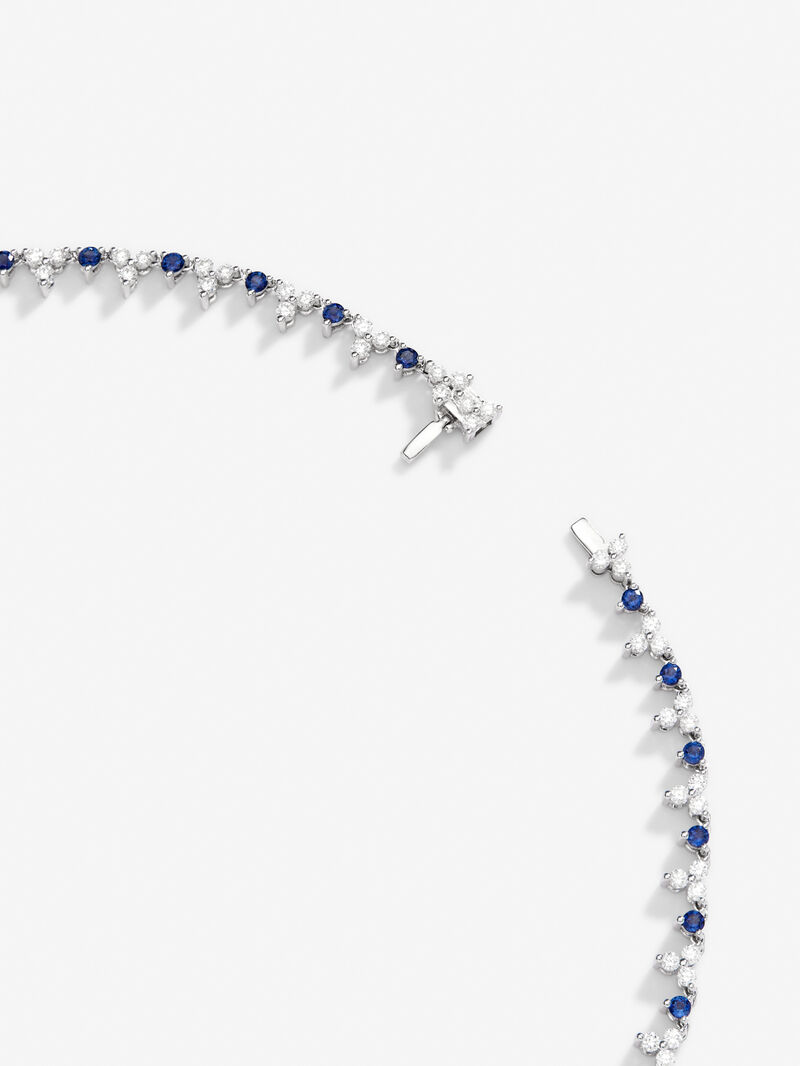 18K white gold necklace with Royal blue sapphire in 1.25 cts pear size, blue sapphires in 2.96 and white diamonds in bright size of 4.27 cts image number 4
