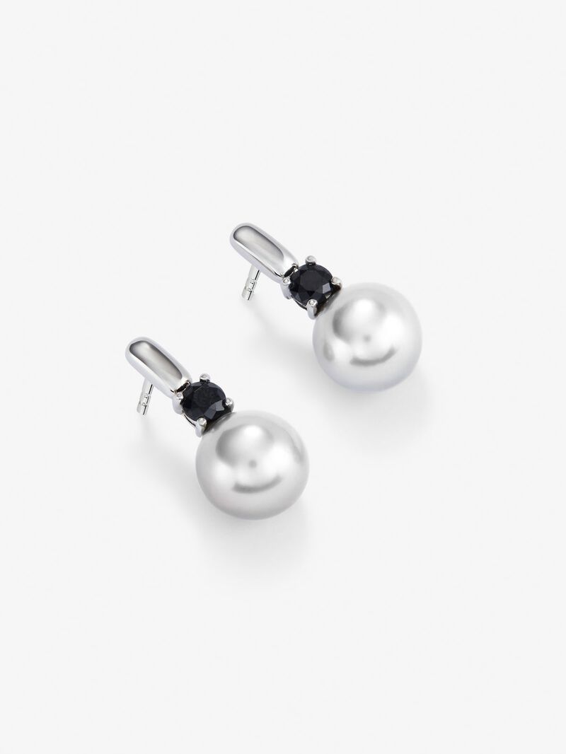925 silver earrings with 2 brilliant-cut black spinels and 8.5mm Akoya pearls image number 2