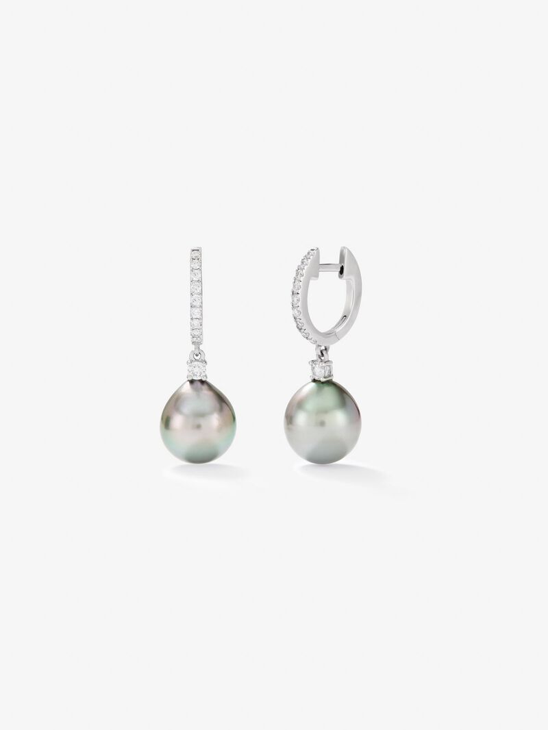 18K white gold ring earrings with white -tahiti pearl of 8mm tahiti pearls bright diamonds image number 0