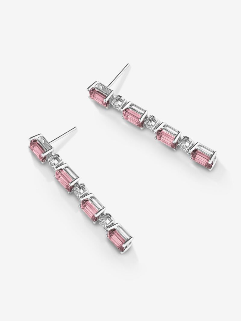 18kt white gold earrings diamonds and pink turmalines image number 2