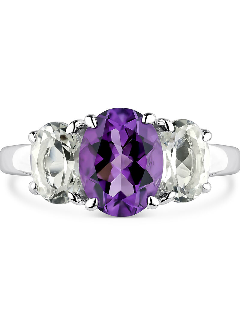 Anillo tresillo de plata 925 con amatista morada y topacio azul swiss image number 0
