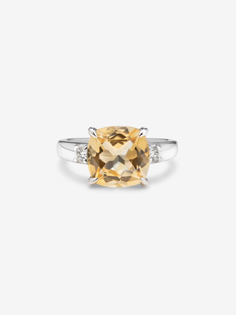 928 Silver Trilogy Ring with Citrine and Diamonds image number 2