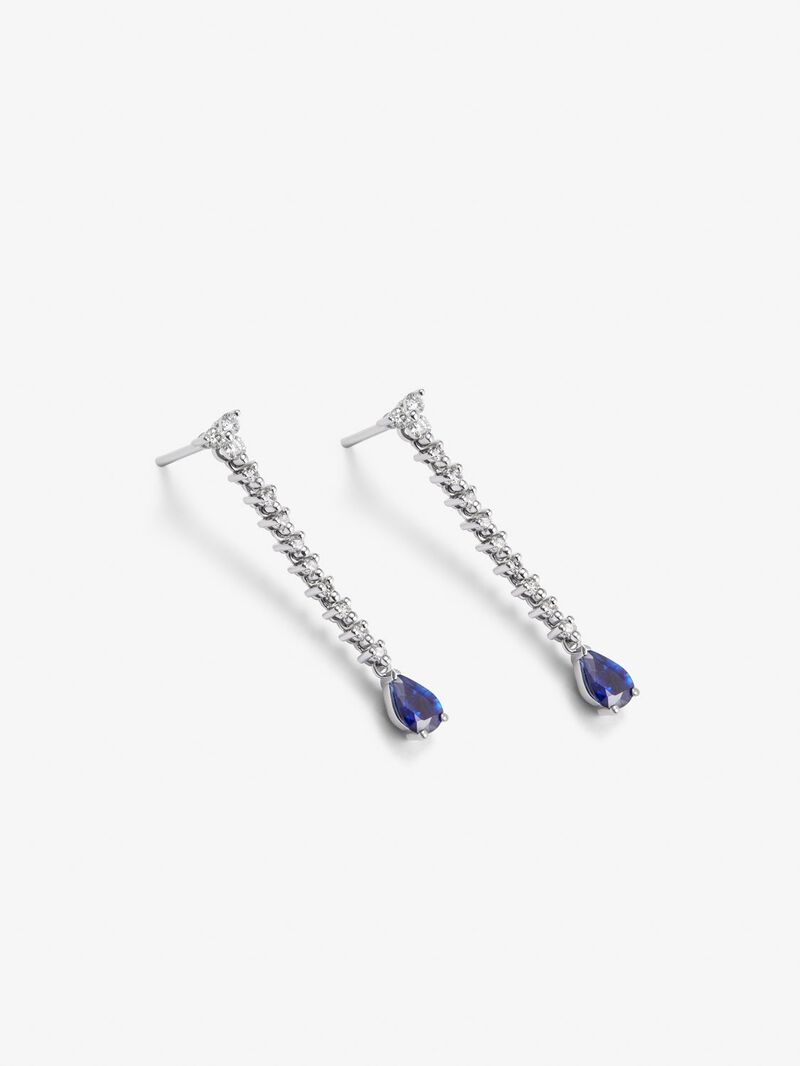 18K white gold earrings with 2 pear-cut blue sapphires with a total of 0.9 cts and 24 brilliant-cut diamonds with a total of 0.43 cts image number 2