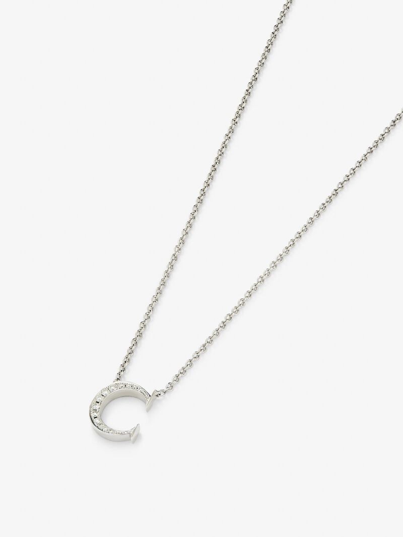 18K white gold pendant with letter C paved with 7 brilliant-cut diamonds with a total of 0.05 cts image number 2