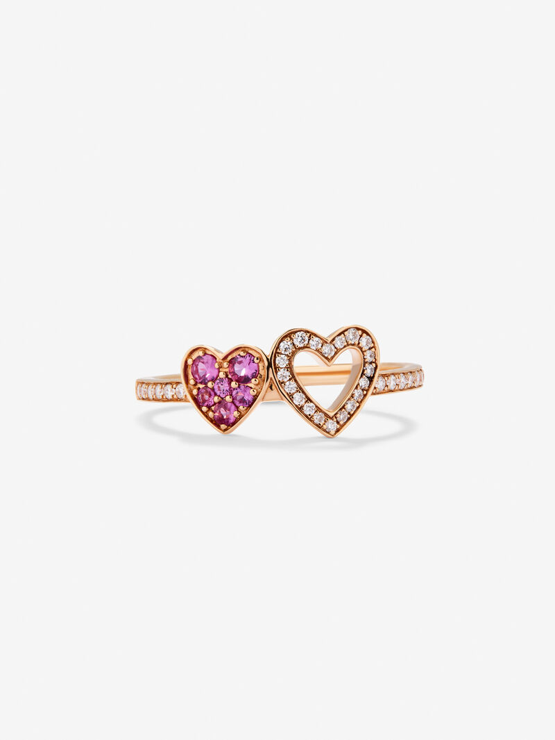 18kt rose gold ring of hearts with diamonds and pink sapphires image number 3