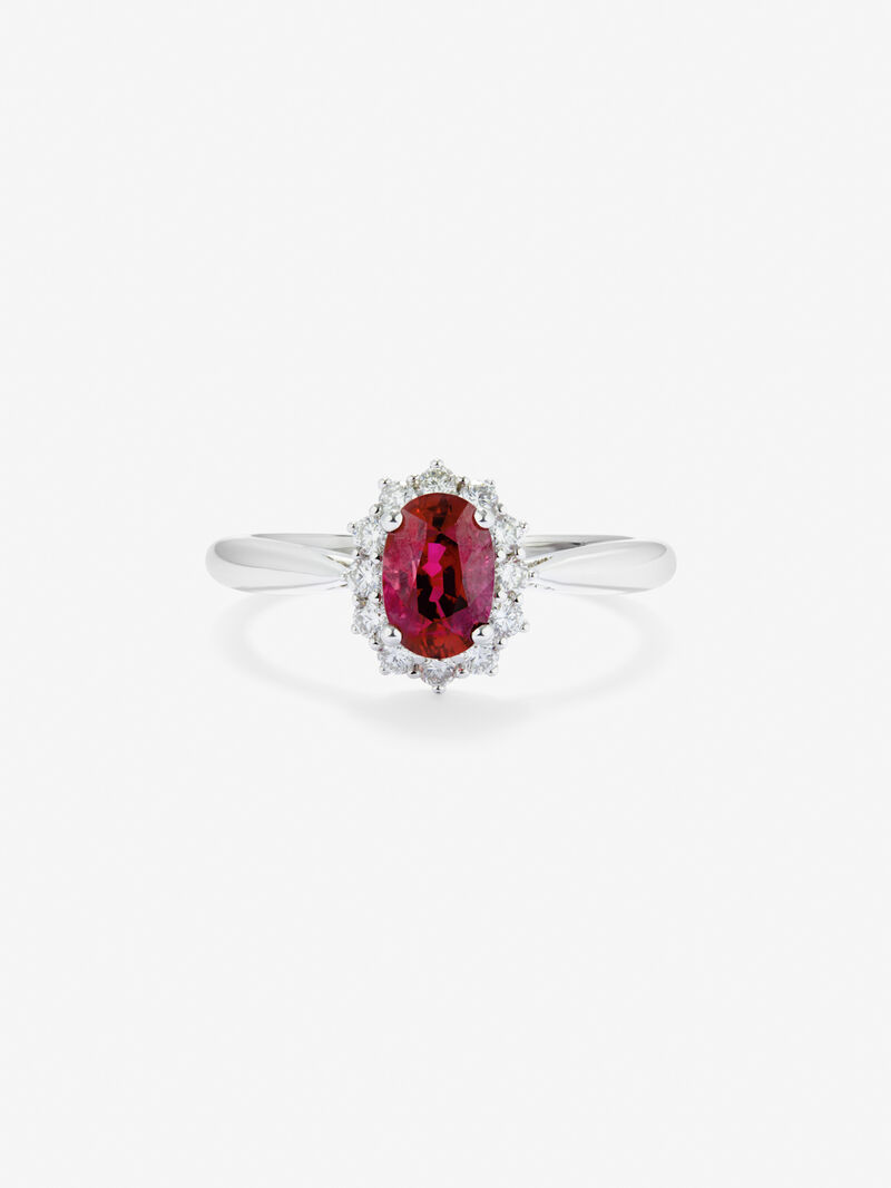 18K White Gold Ring with Red Red Vivid in 1.24 cts oval size and white diamonds of 0.25 cts image number 2