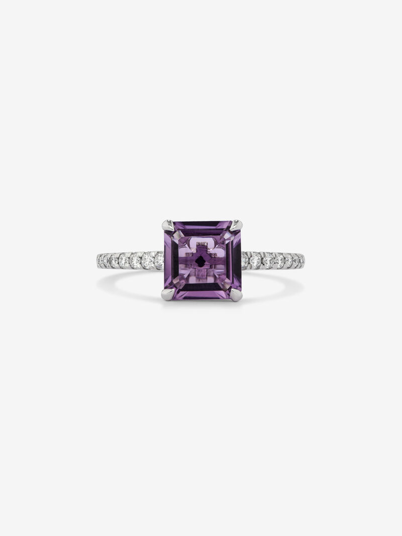 18K White Gold Solitary Ring with amethyst and diamond image number 2