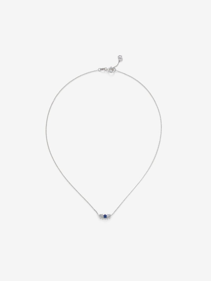 18K white gold pendant chain with sapphire and diamonds. image number 0