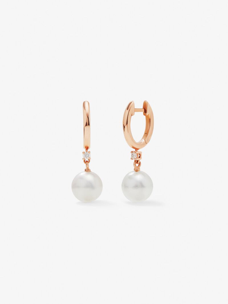 18K rose gold earrings with 2 brilliant-cut diamonds with a total of 0.07 cts and 2 8.5mm Australian pearls image number 0