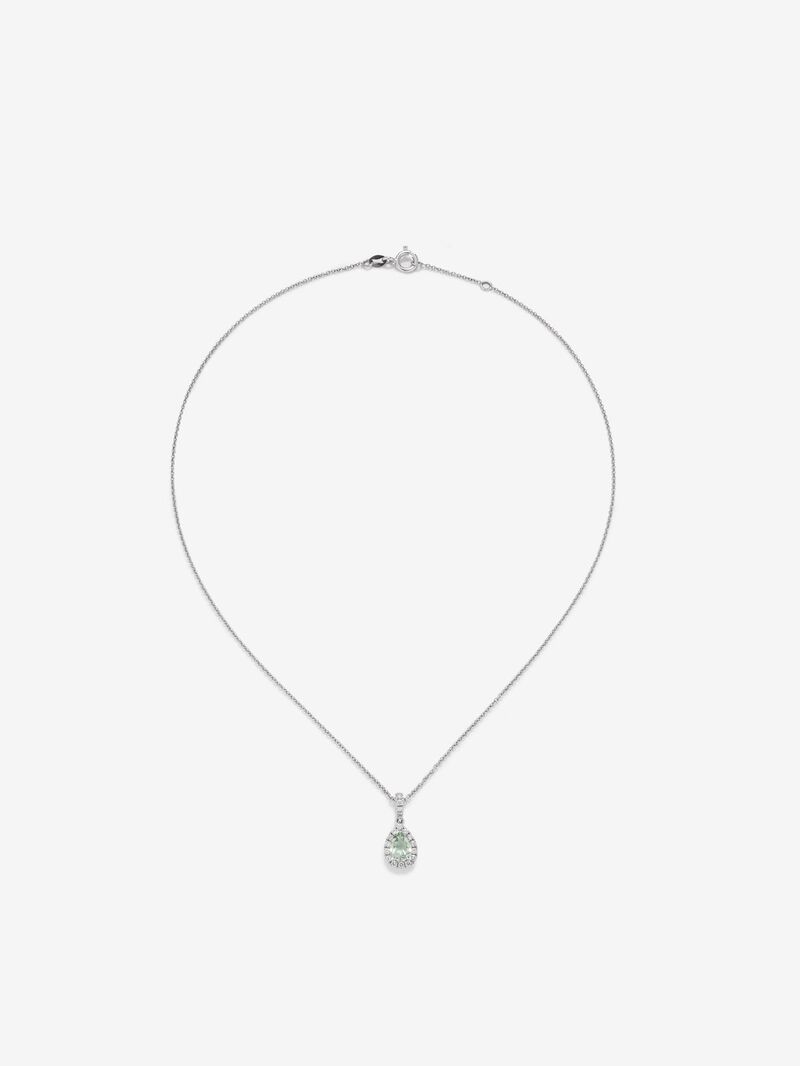 18K white gold pendant with pear-cut green amethyst of 0.68 cts and 18 brilliant-cut diamonds with a total of 0.2 cts image number 0