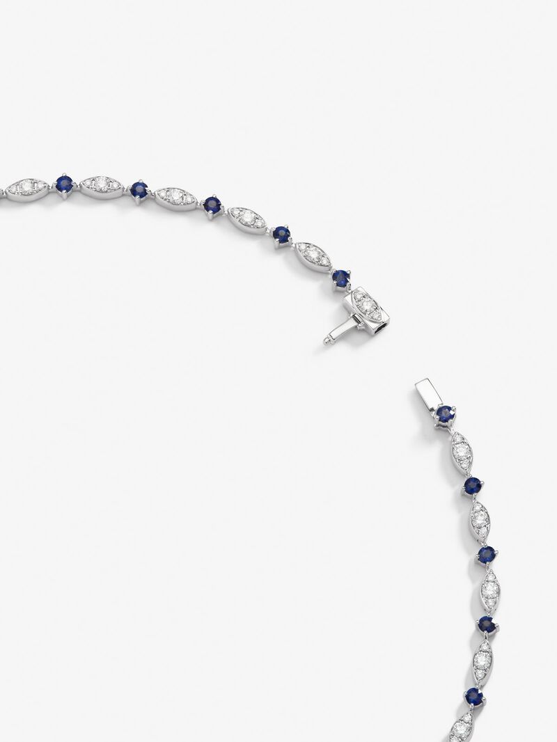 18K white gold necklace with Royal blue sapphire in pear size of 3.56, blue and bright blue slopes of 4.6 cts and white diamonds in bright size of 3.15 cts image number 4