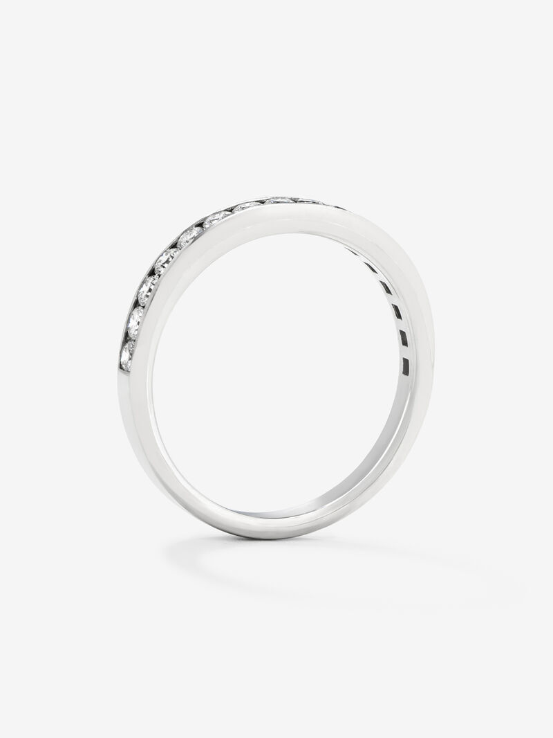 Half alliance 18K white gold engagement ring with diamonds on band. image number 4
