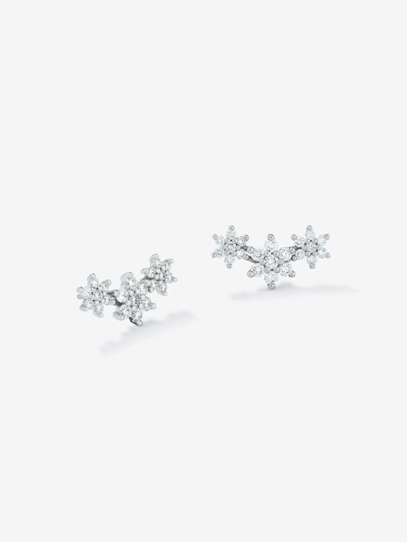 18K White Gold Flower Climber Earrings with Diamonds image number 2