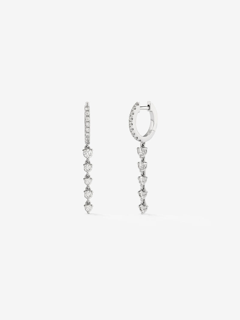 Long hoop earrings made of 18K white gold with diamonds. image number 0